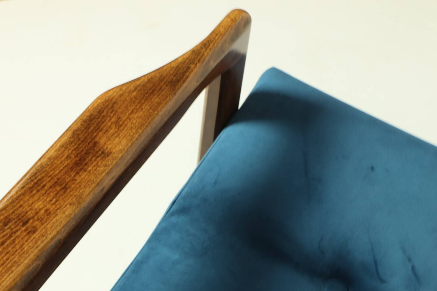 Vintage armchair navy blue velvet Mid century modern design by Zenon Bączyk 1965