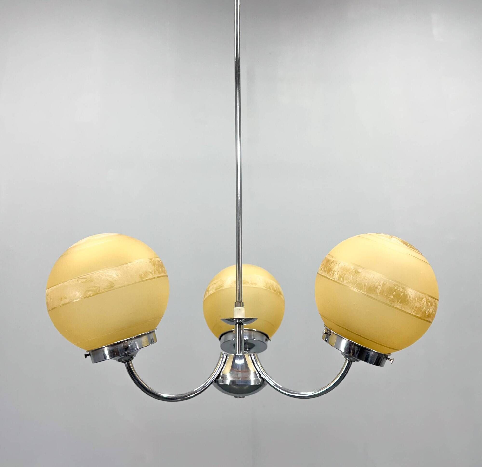 1950s Chrome & Frosted Glass Chandelier