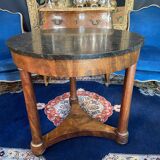 Large circular Empire pedestal table on 3 walnut columns with marble top, 19th century
