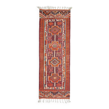 Tapis coureur vintage turc en laine et coton noué à la main des années 1970, 95x287.