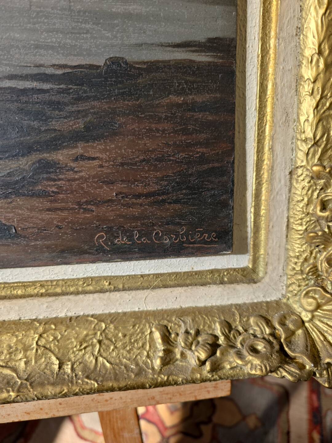 Old painting signed Roger de la Corbières – Seascape in the moonlight