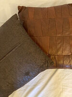 Leather patchwork foot stool and 2 pillows