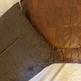 Leather patchwork foot stool and 2 pillows