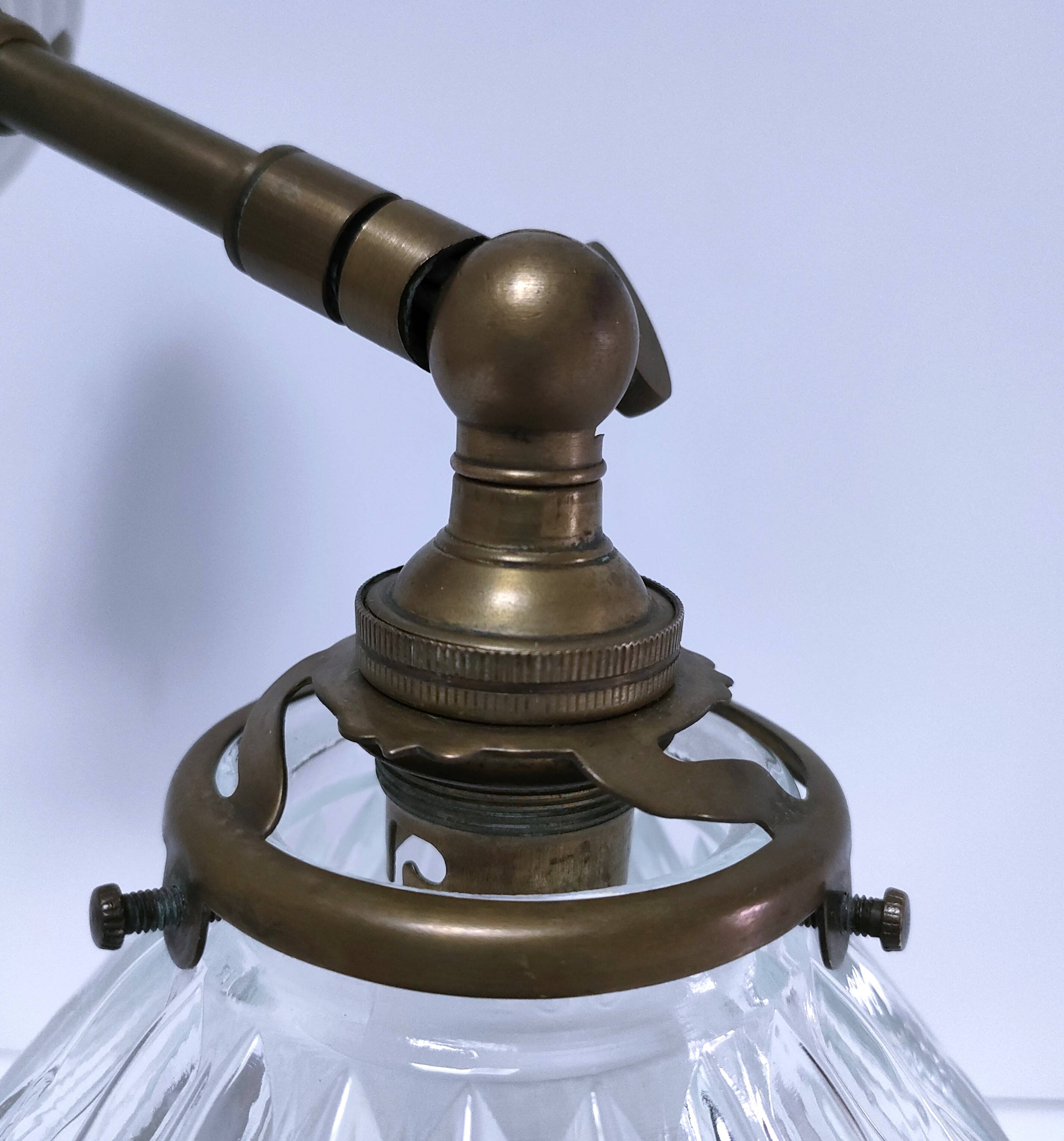Articulated wall light glass Holophane brass porcelain