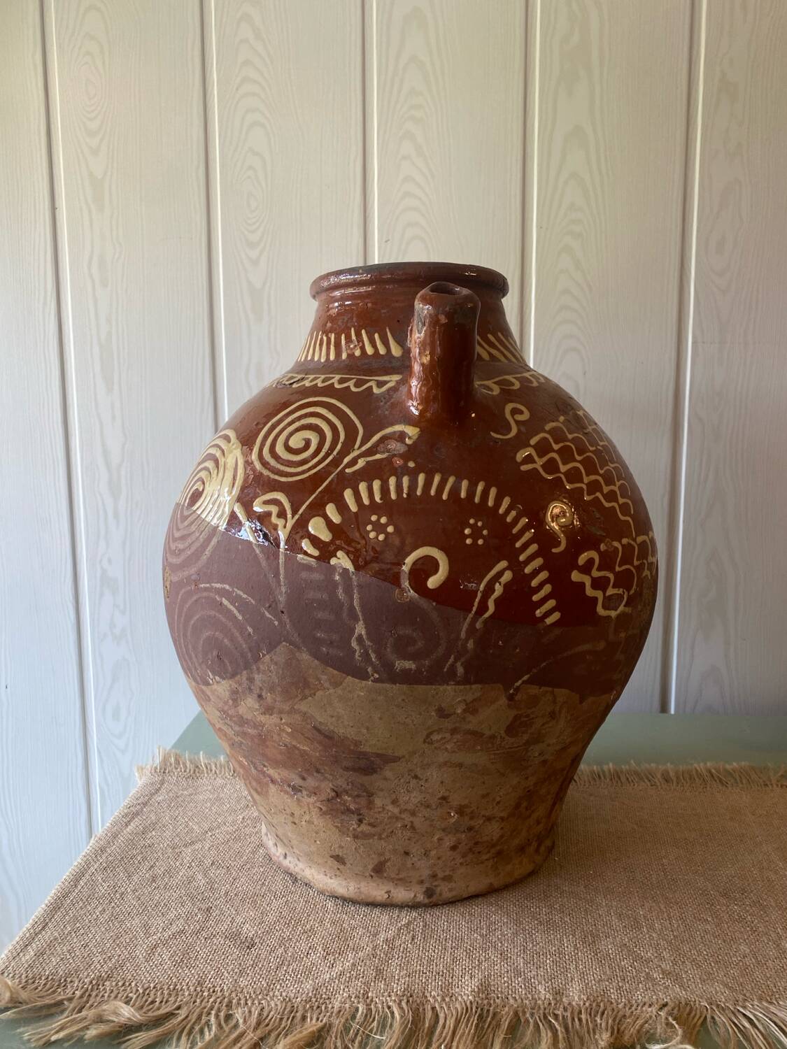 Large antique glazed terracotta jar from the South-West, late 19th century