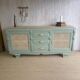 Renovated antique sideboard - blue-green, cane work and oak top