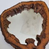 Vintage mirror with live edges in burl wood, signed, 1970s, 36 cm