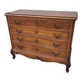 Commode 4 tiroirs en noyer plateau marbre rouge du xix ème siecle