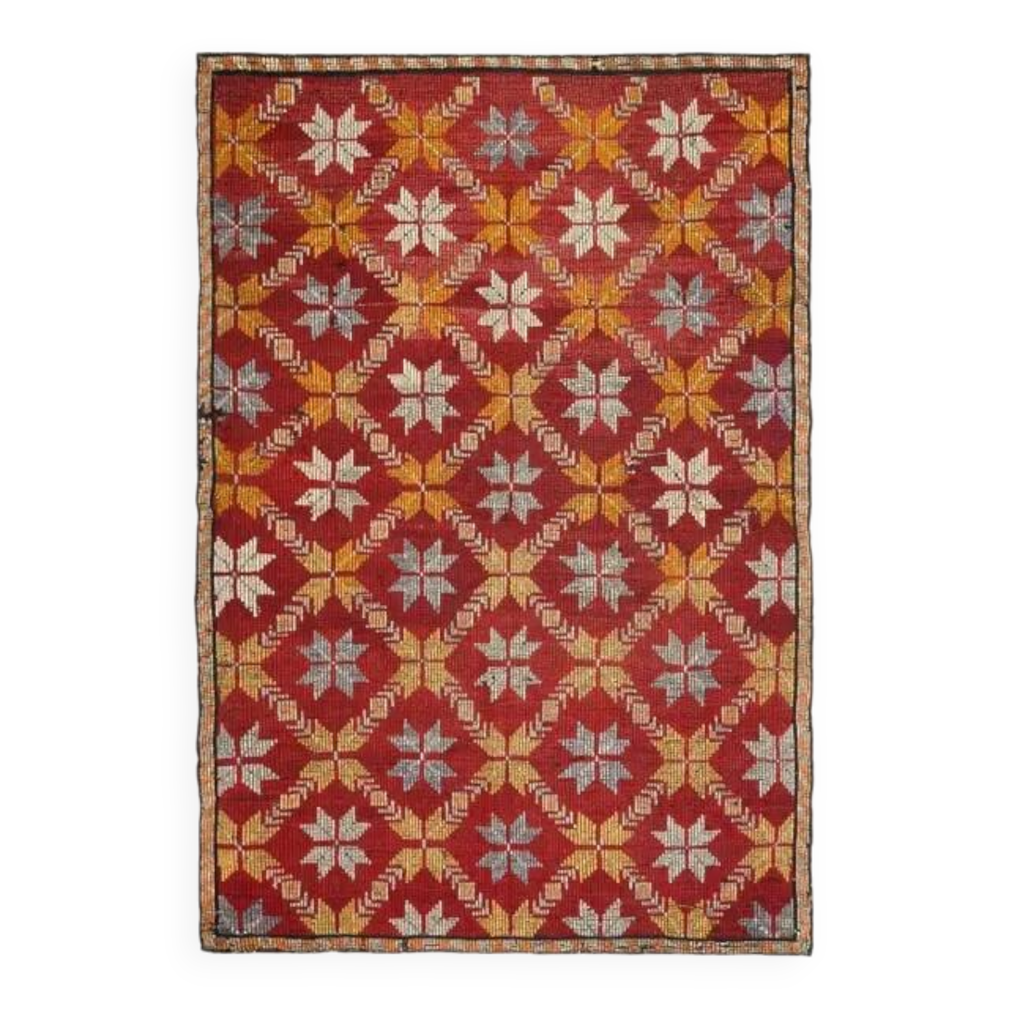 1970s Vintage Turkish Hand-Knotted Wool Cotton Red Area Rug 188x277