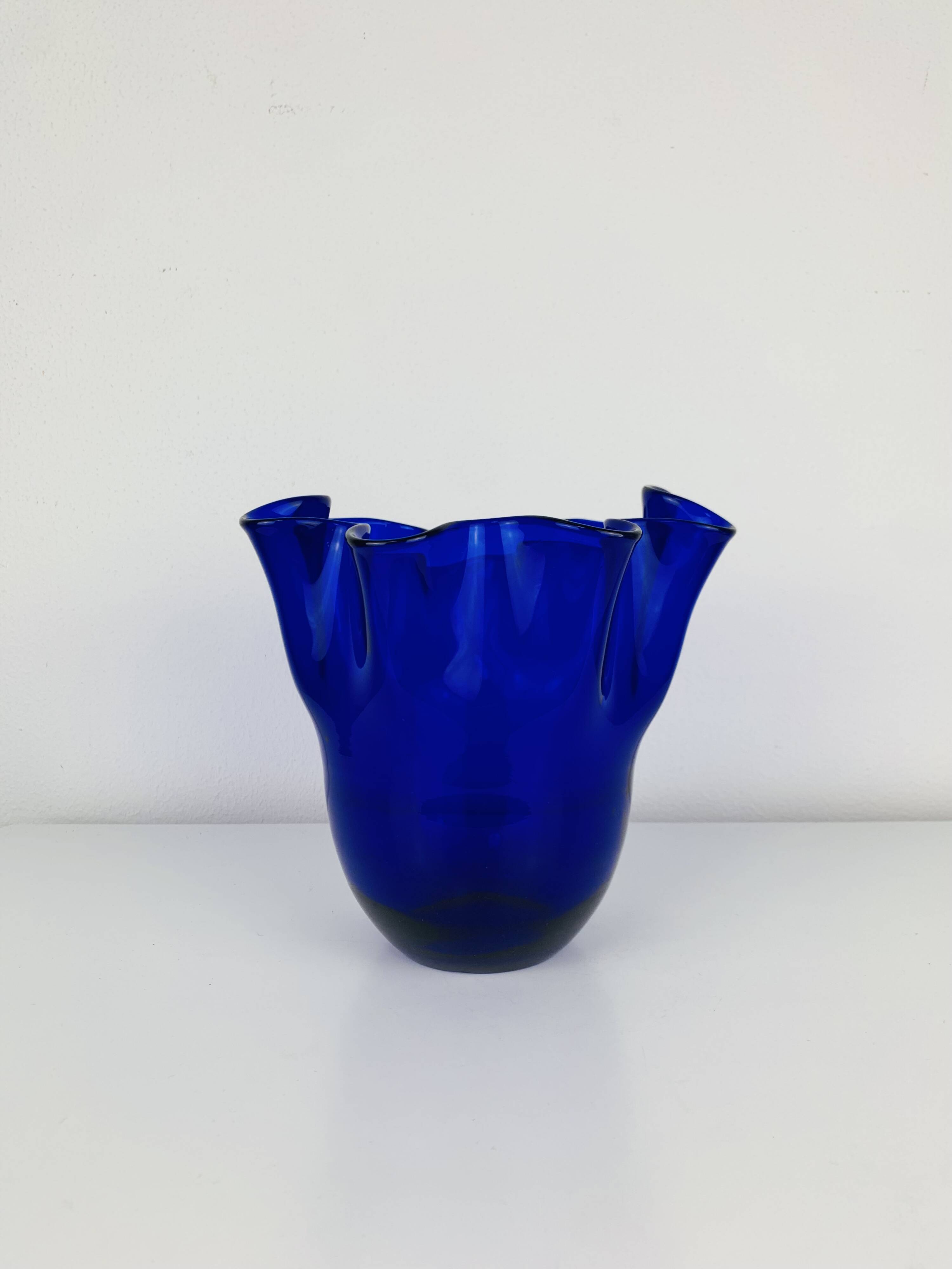 Vintage cobalt blue glass handkerchief vase