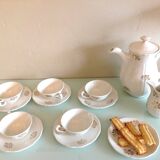 White porcelain coffee service with golden flowers / vintage 50s-60s