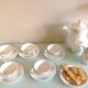 White porcelain coffee service with golden flowers / vintage 50s-60s