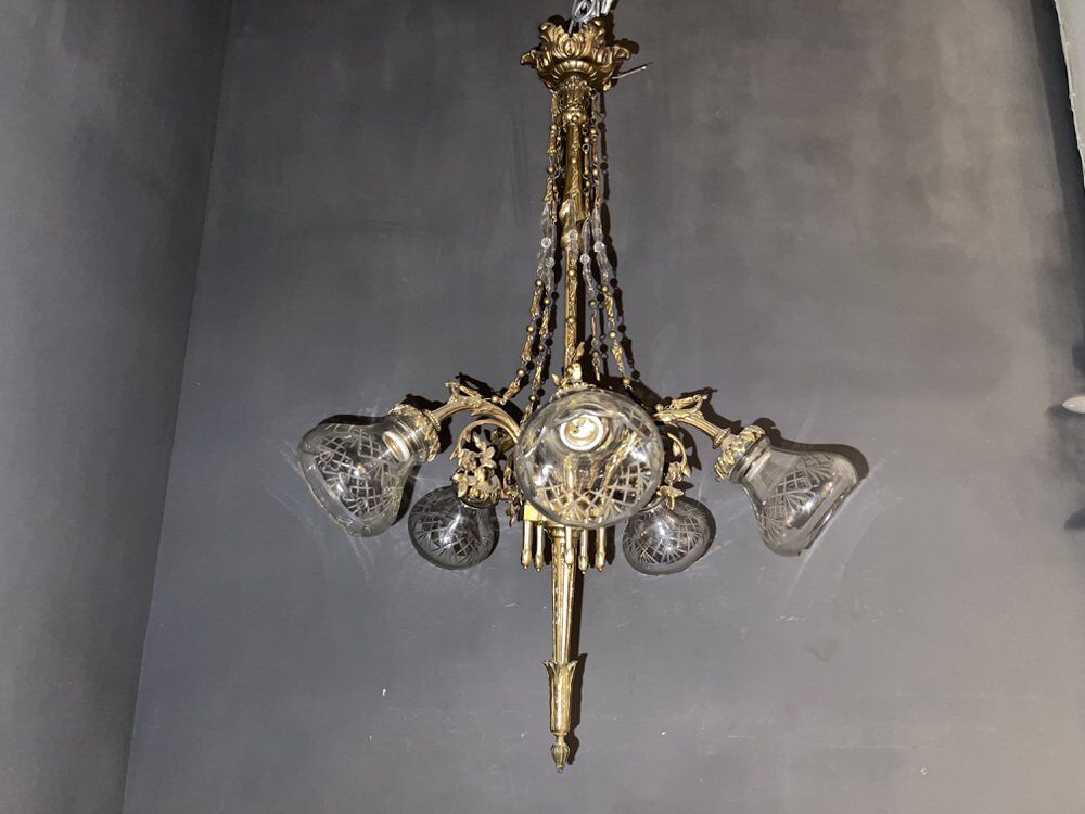 Italian Liberty Bronze Chandelier, 1940s