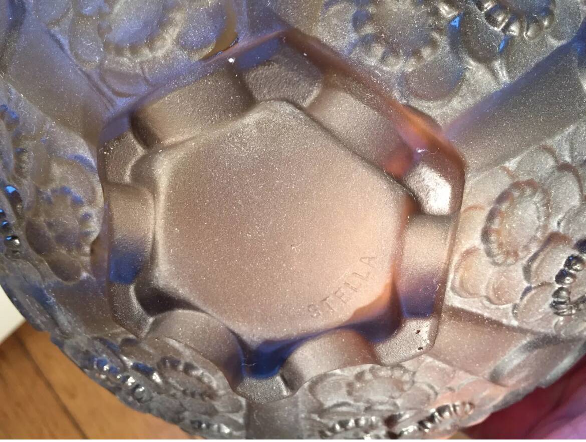 Art Deco smoked molded glass bowl signed Stella