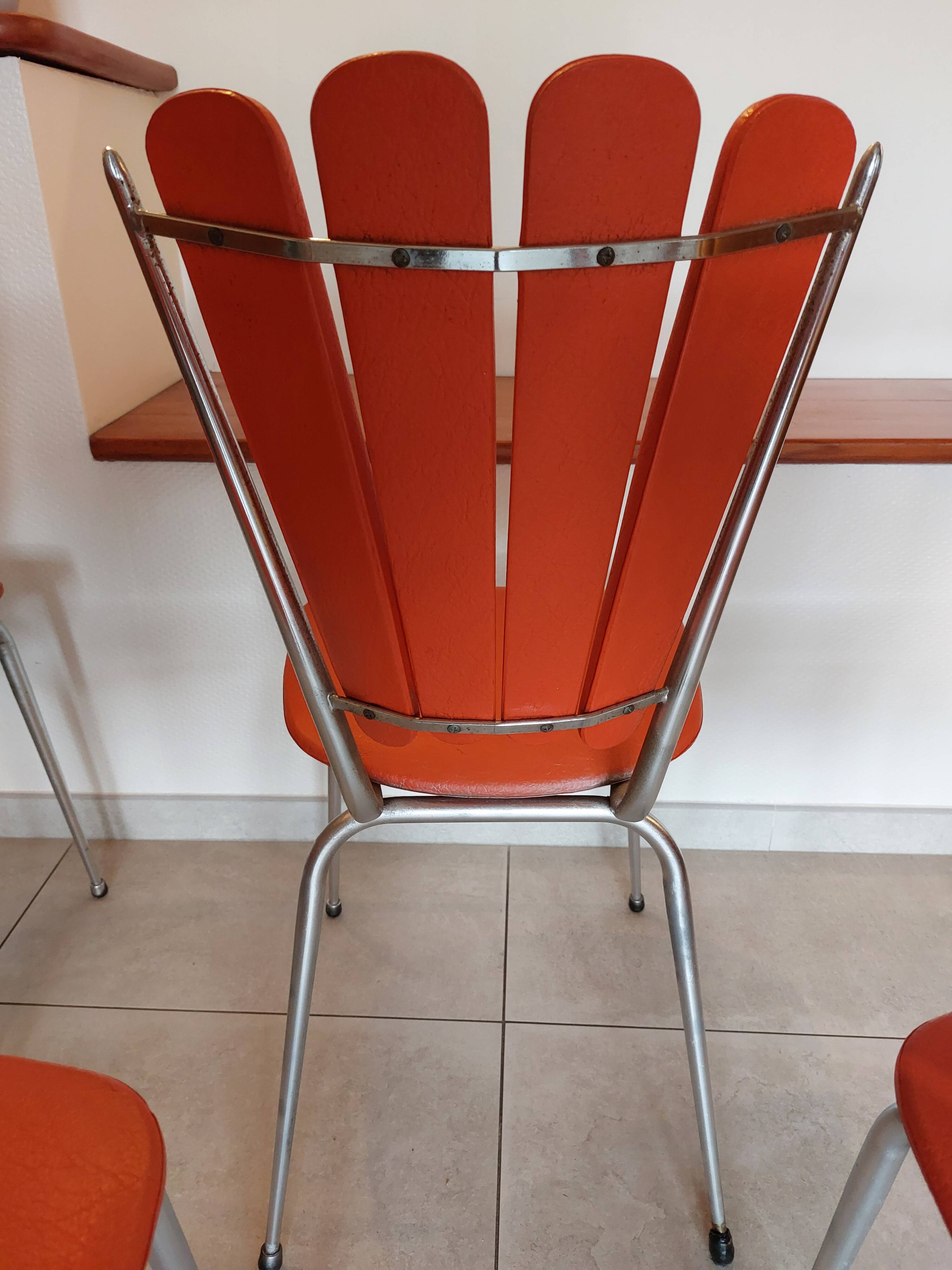 4 orange petal chairs, vintage