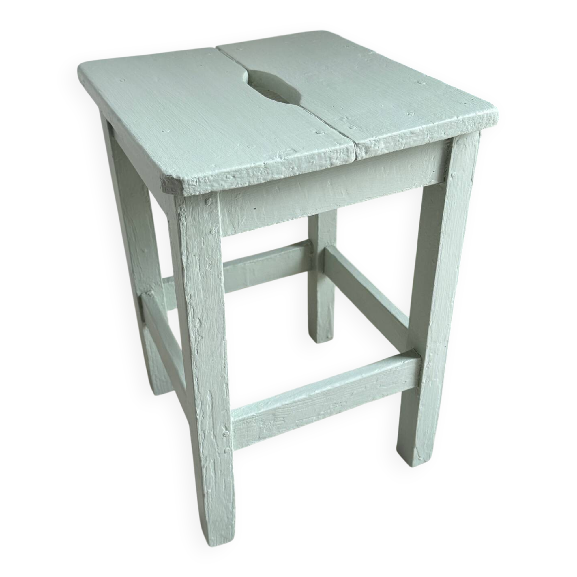Antique almond green wooden stool