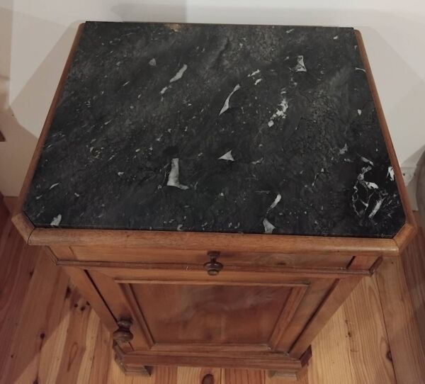 Ancienne table de chevet style Louis Philippe en bois et marbre