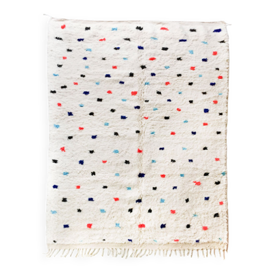 Tapis berbère Beni Ouarain écru à gros pois colorés 300x206cm