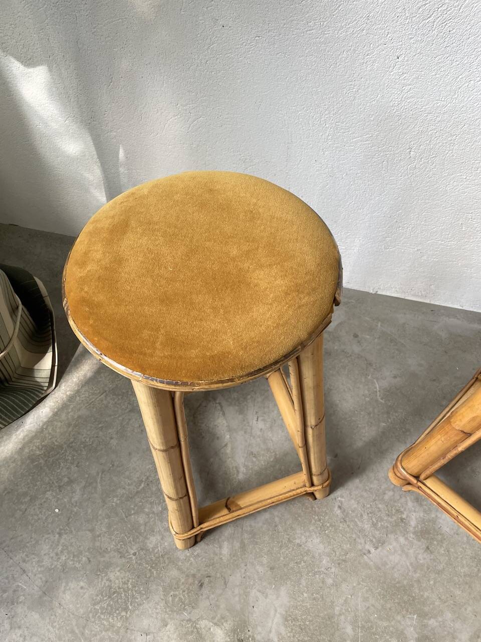 Set of three rattan high stools