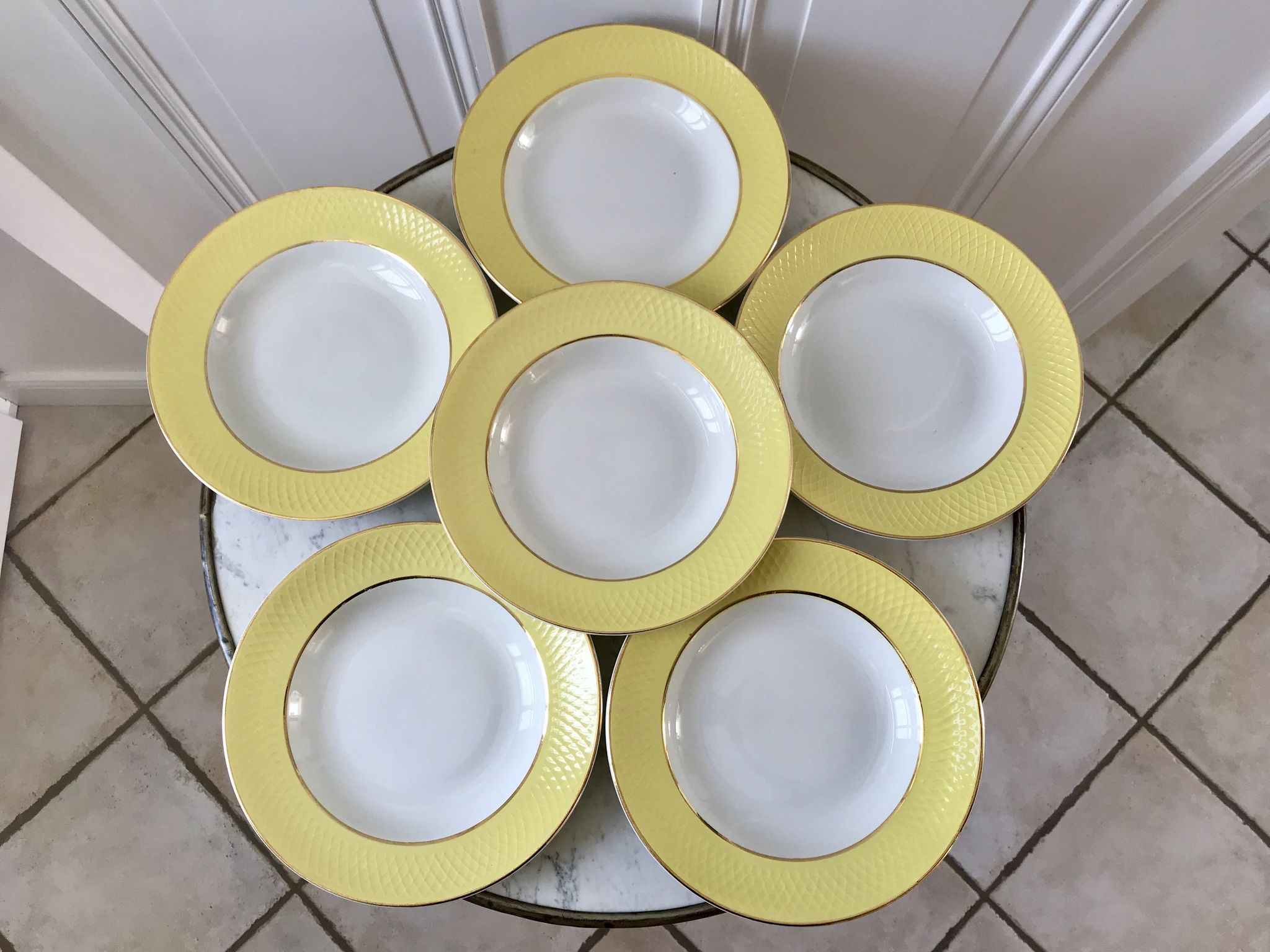 lot of 6 hollow plates Moulin des Loups textured canary yellow 50s