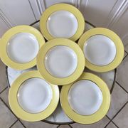 lot of 6 hollow plates Moulin des Loups textured canary yellow 50s