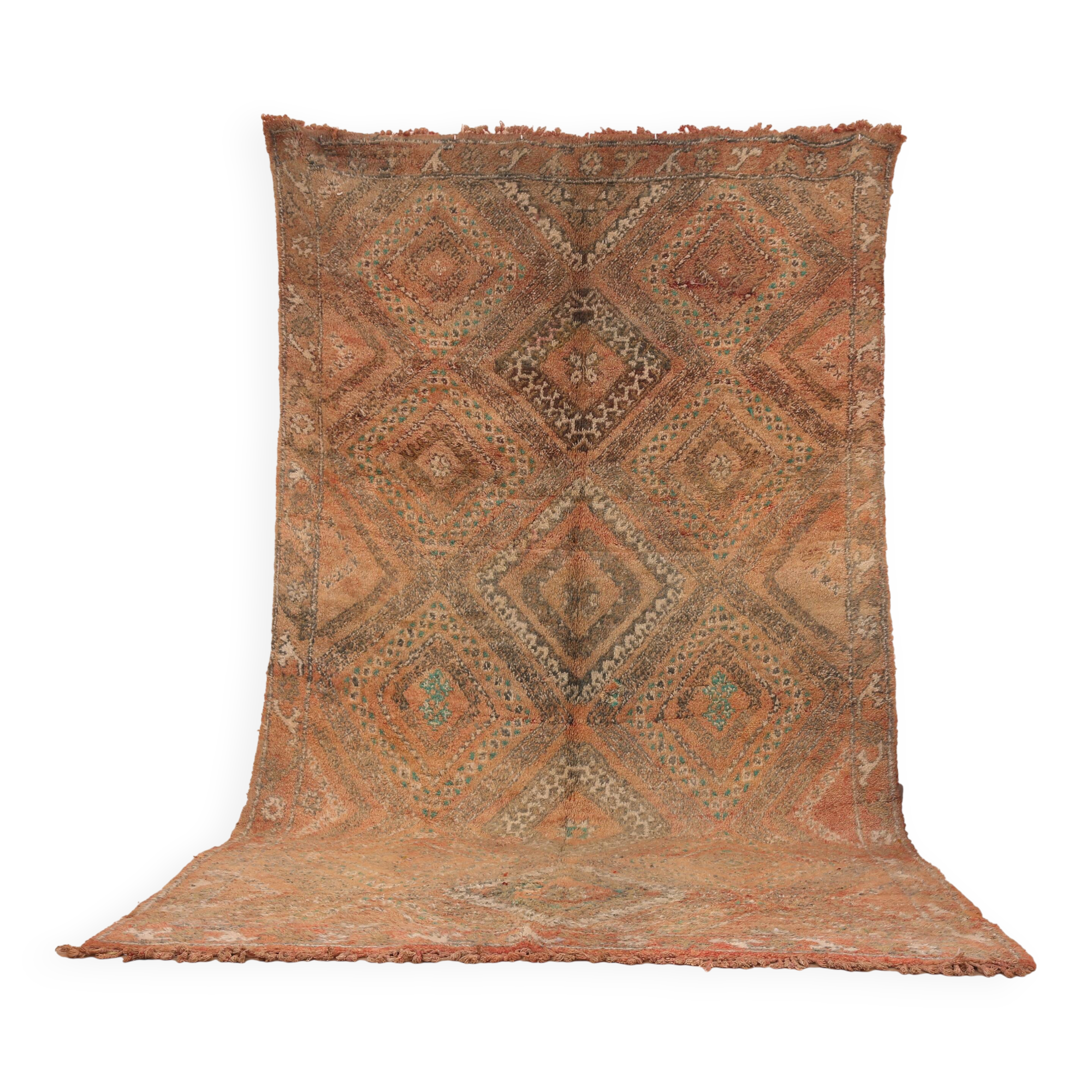 Peach Vintage Moroccan Rug 186 x 329 cm, Berber Wool Rug, Handmade Boho Rug