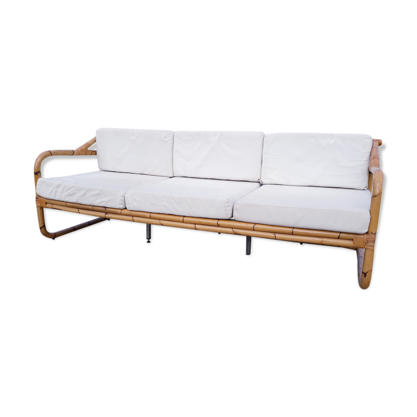 Sofa bench 3-seater vintage rattan
