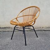 Vintage rattan shell armchair from the 60s