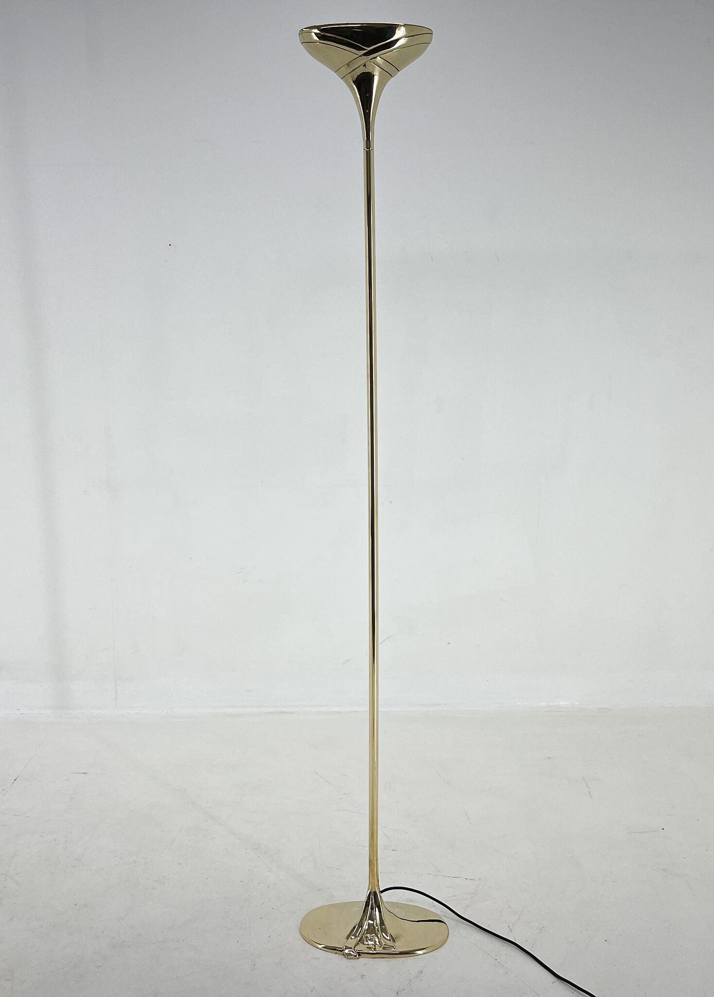 Italian tall all brass torchiere floor lamp, marked