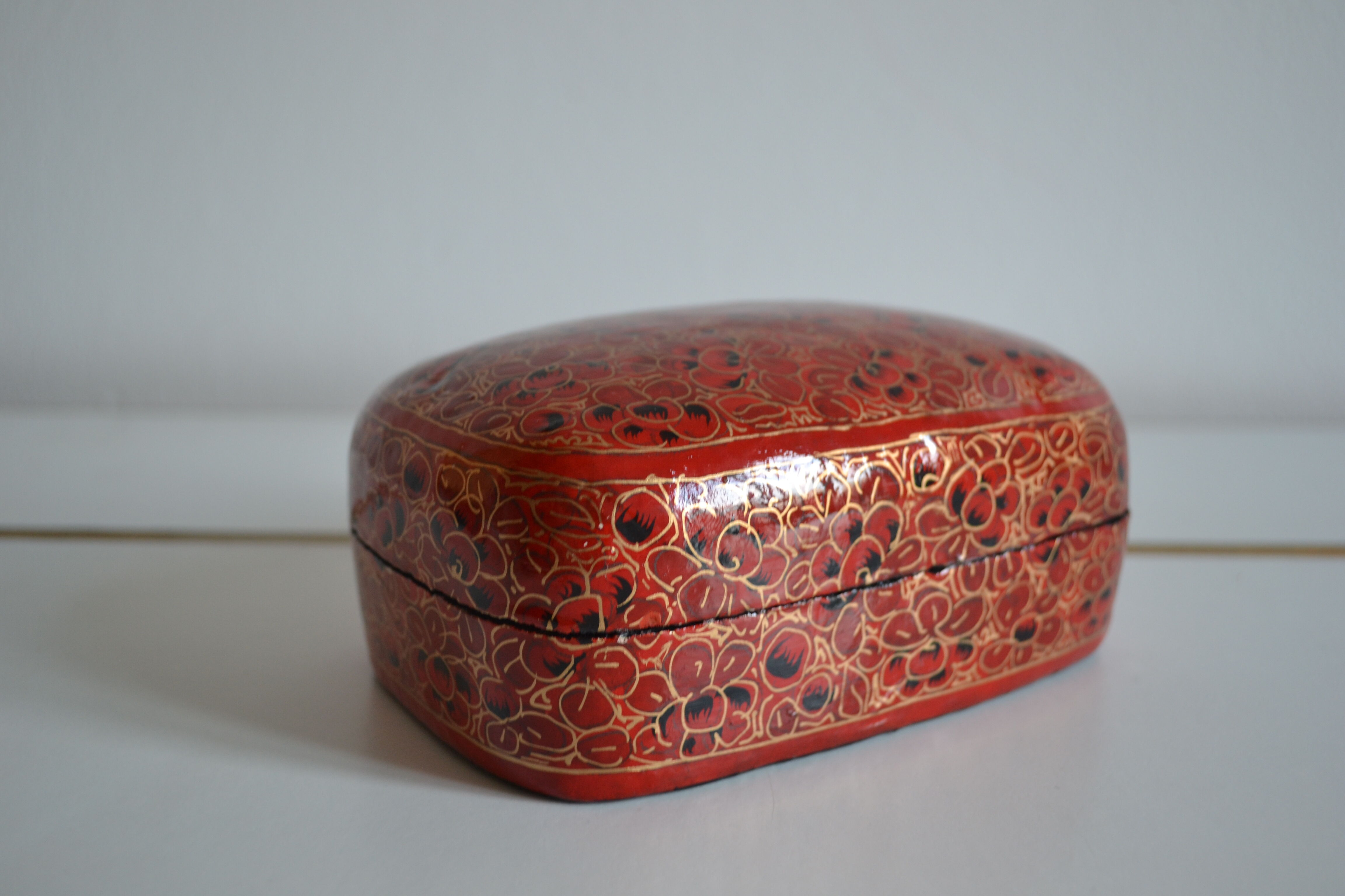 Boite a bijoux papier mache peint a la main inde xxe
