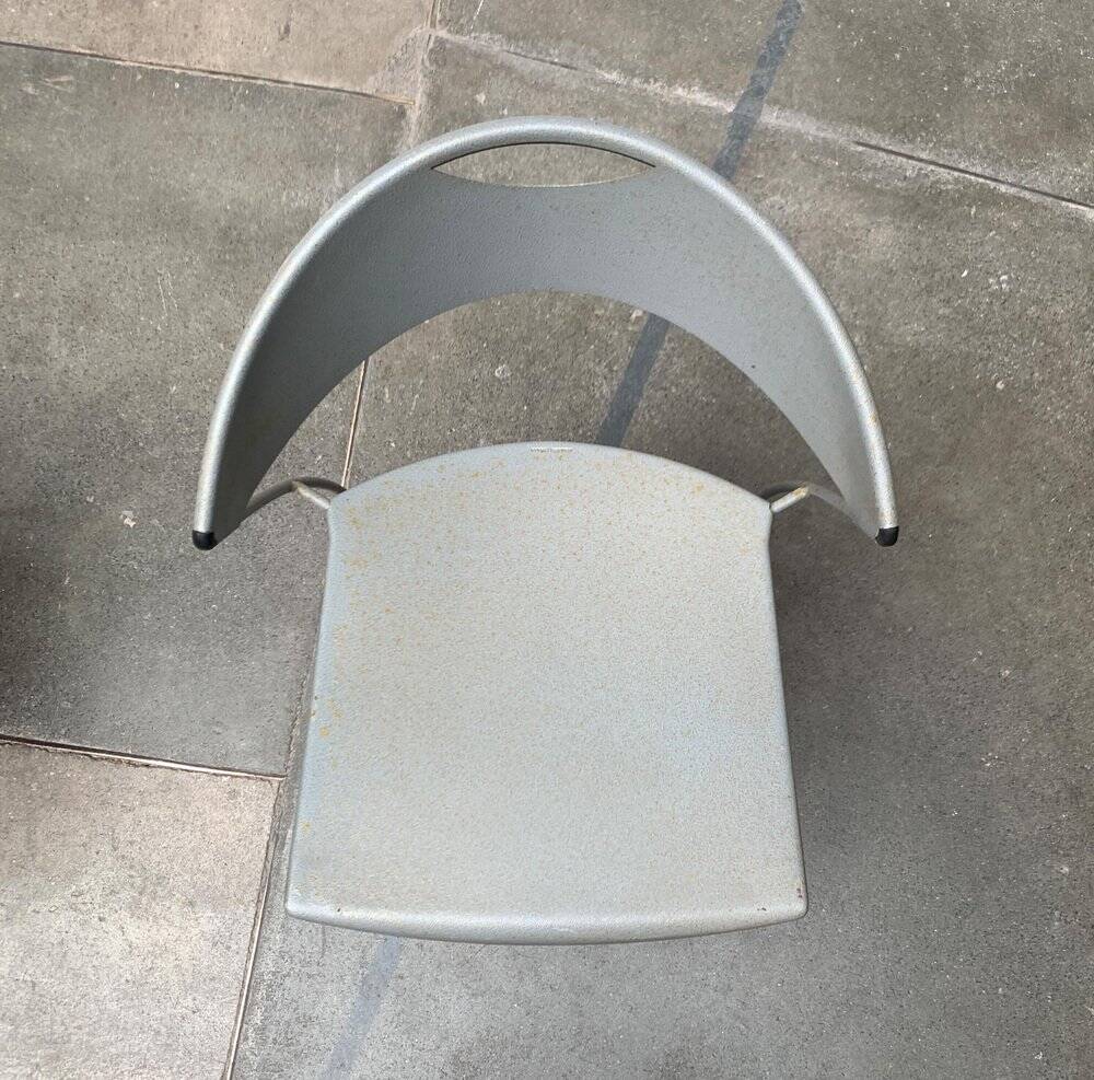 Set of stackable chairs model Juliette in postmodern Italian metal by Hannes Wettstein for Cerruti Baleri, 1980s.