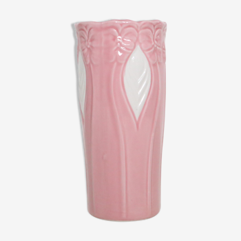 Vase en céramique rose et blanche, 1980