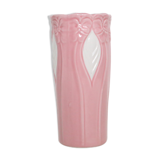 Vase en céramique rose et blanche, 1980