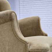 1960s, Danish armchair, green furniture velour, oak wood.