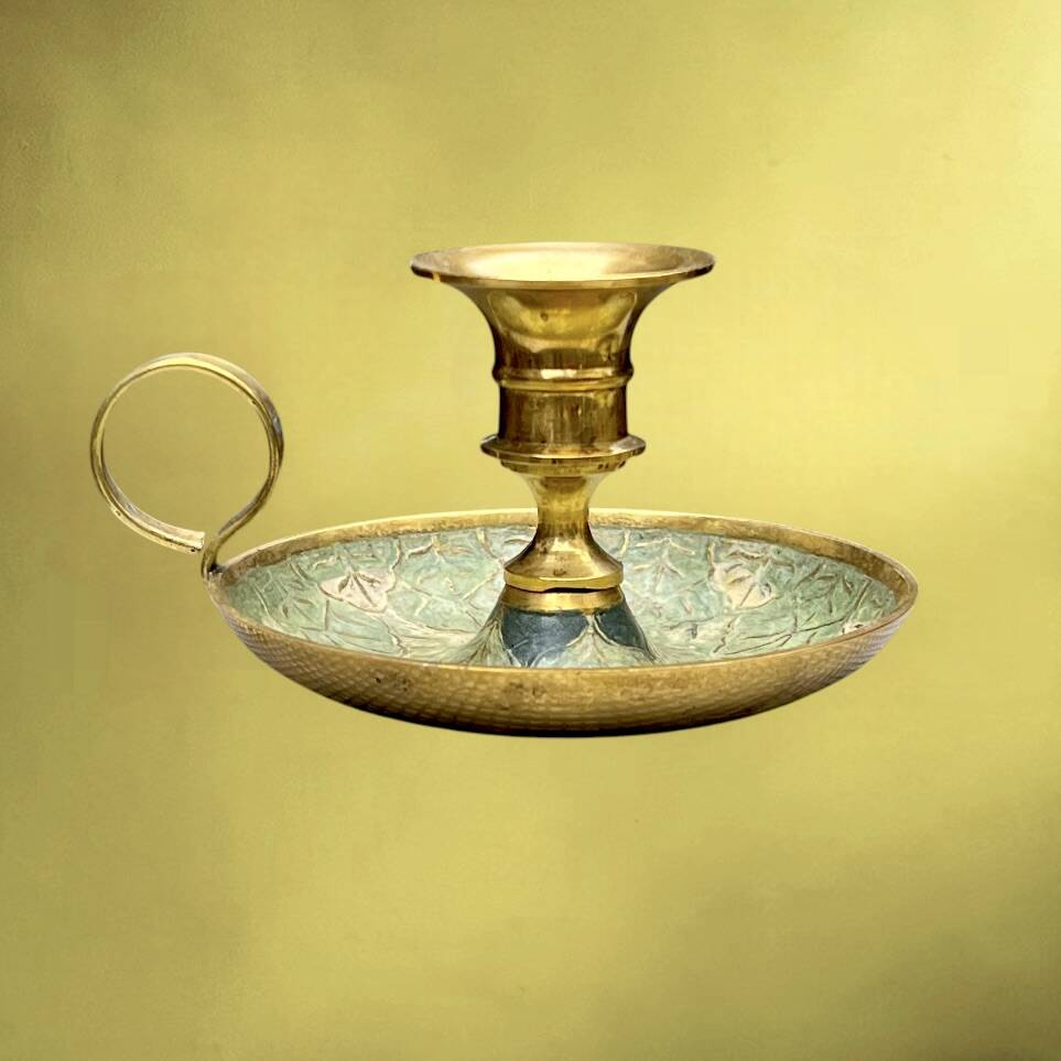 Pair of cellar rat brass cloisonné candlesticks – 1960s