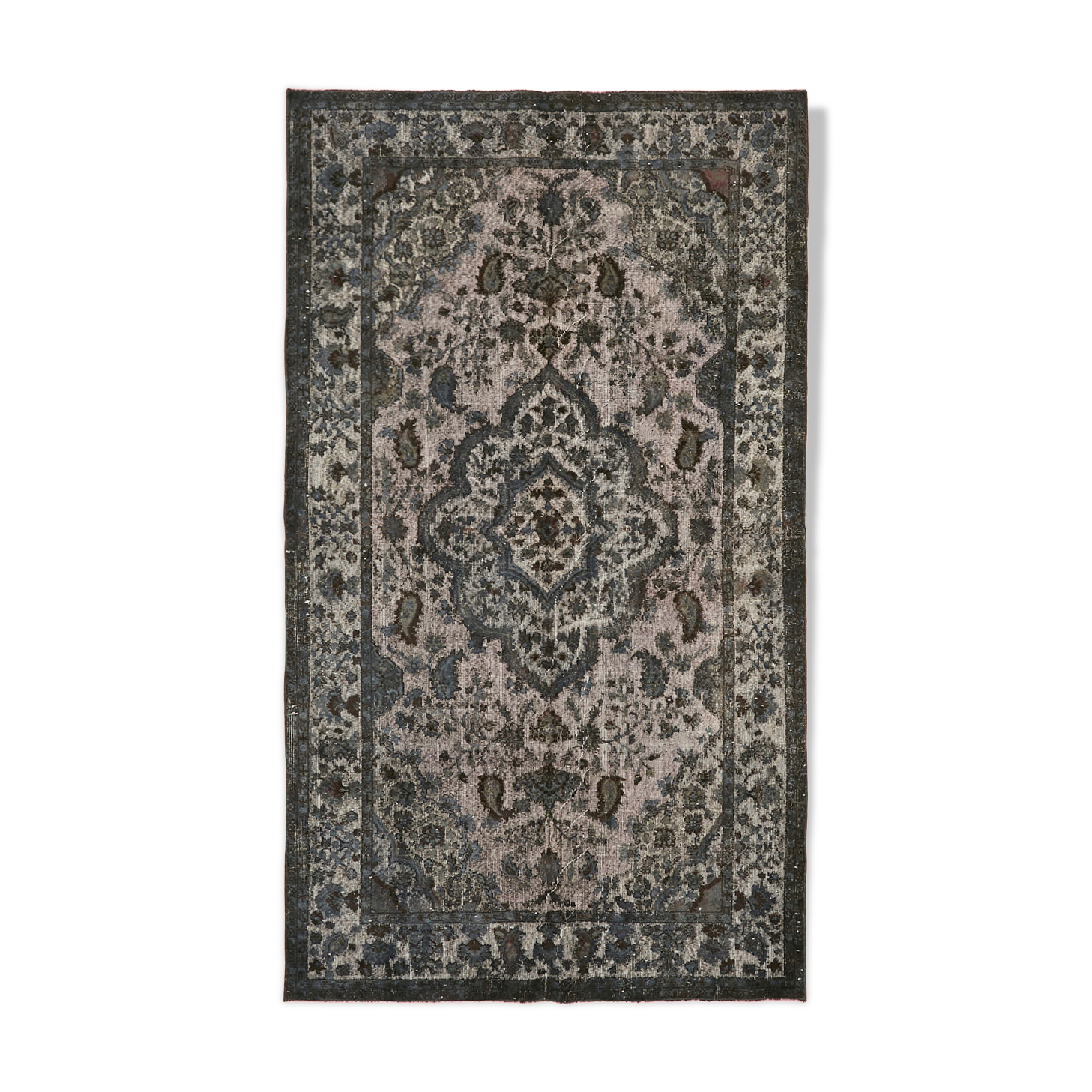 Hand-Knotted Carved Oriental 1970s 176 cm x 298 cm Grey Carpet