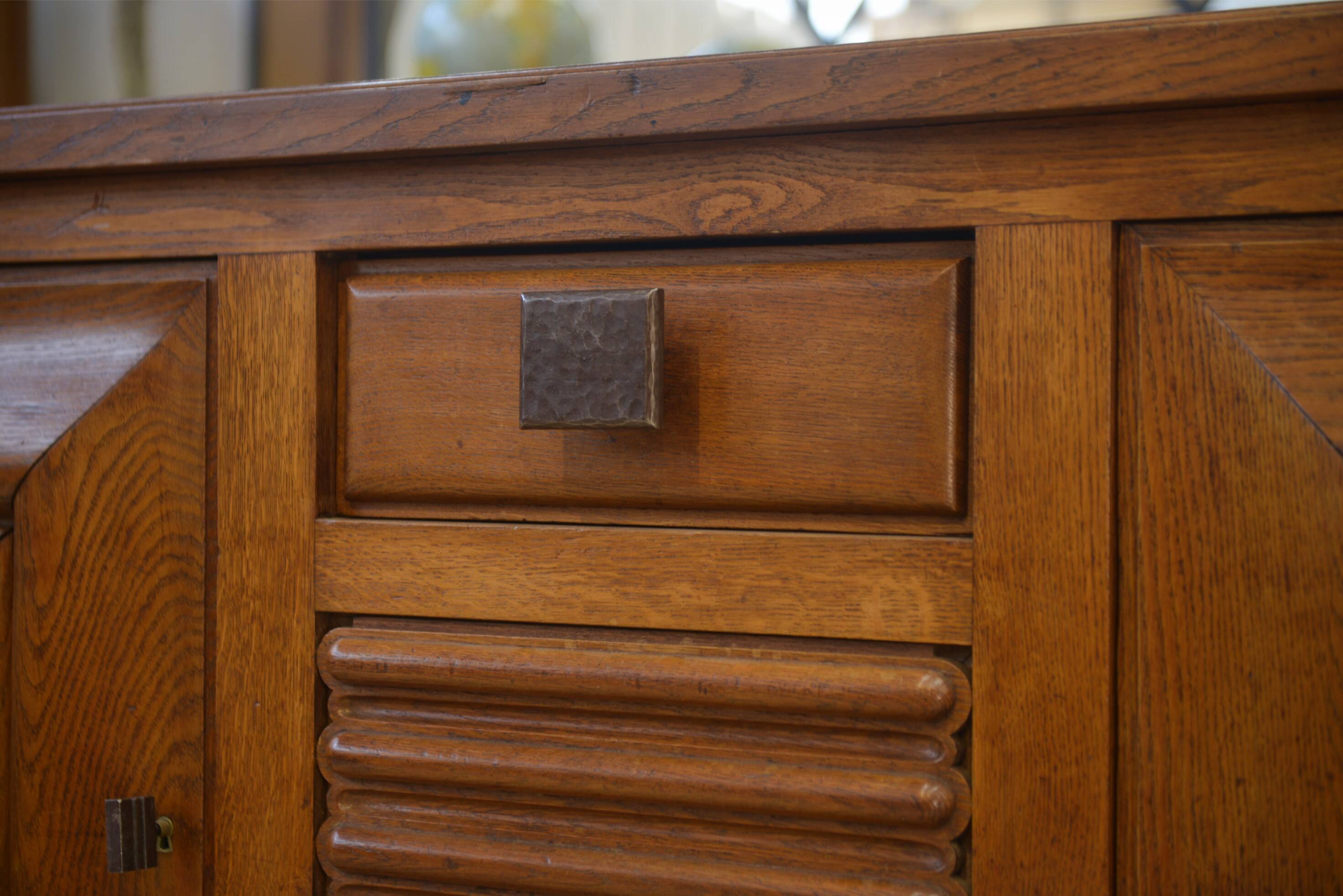 Oak and wrought iron sideboard signed by Charles Dudouyt, 1940s.