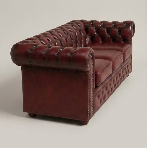 Vintage 3-seater Chesterfield sofa in burgundy leather - teak frame, 1960s.