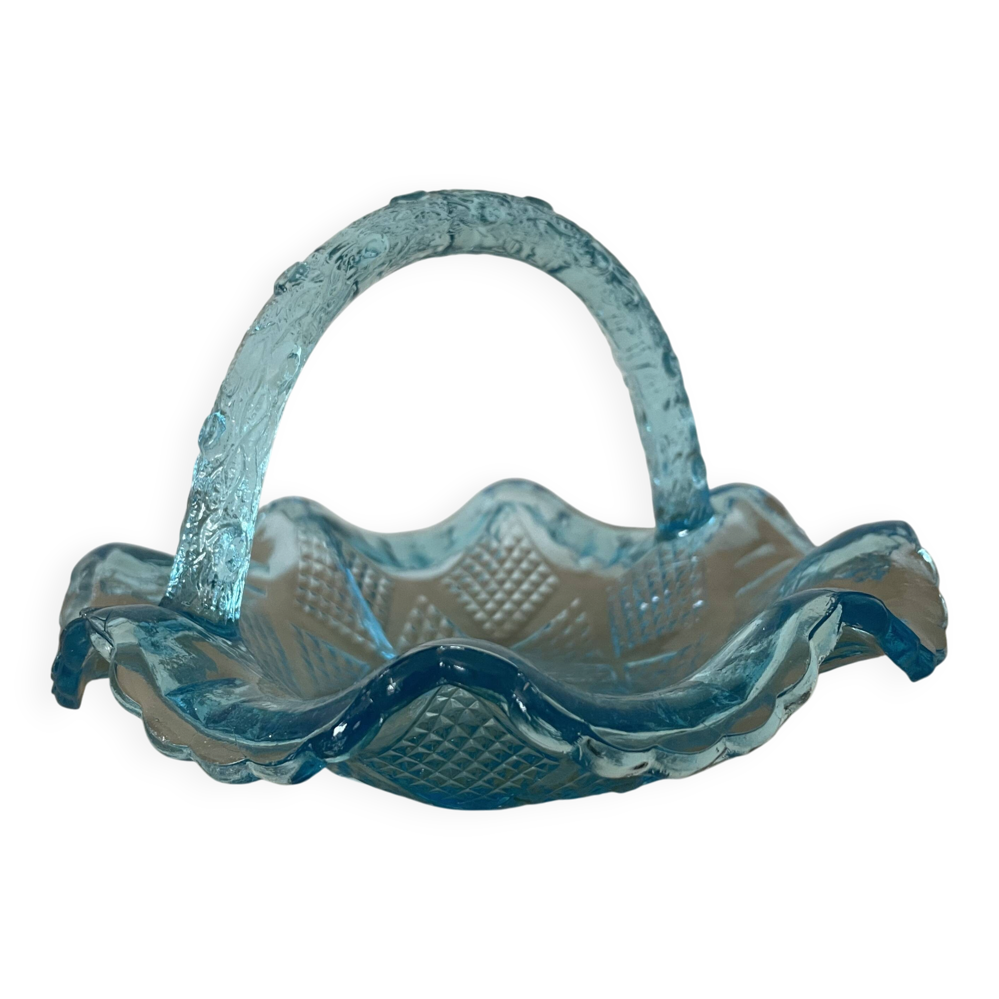 Small Moulded Blue Glass Basket Portieux