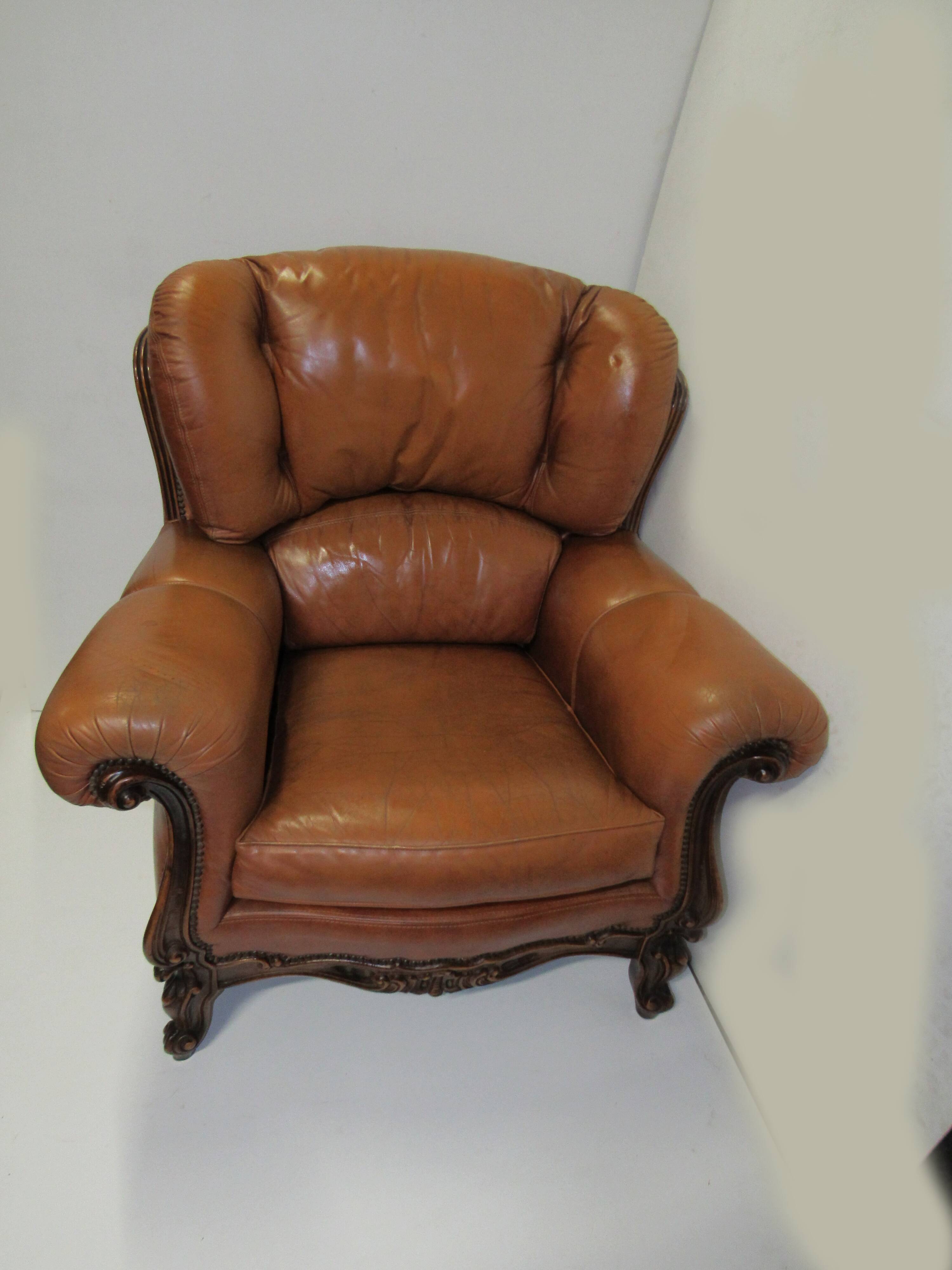Louis XV style tawny leather chair