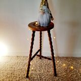 Tabouret haut tripode bois pieds tournés