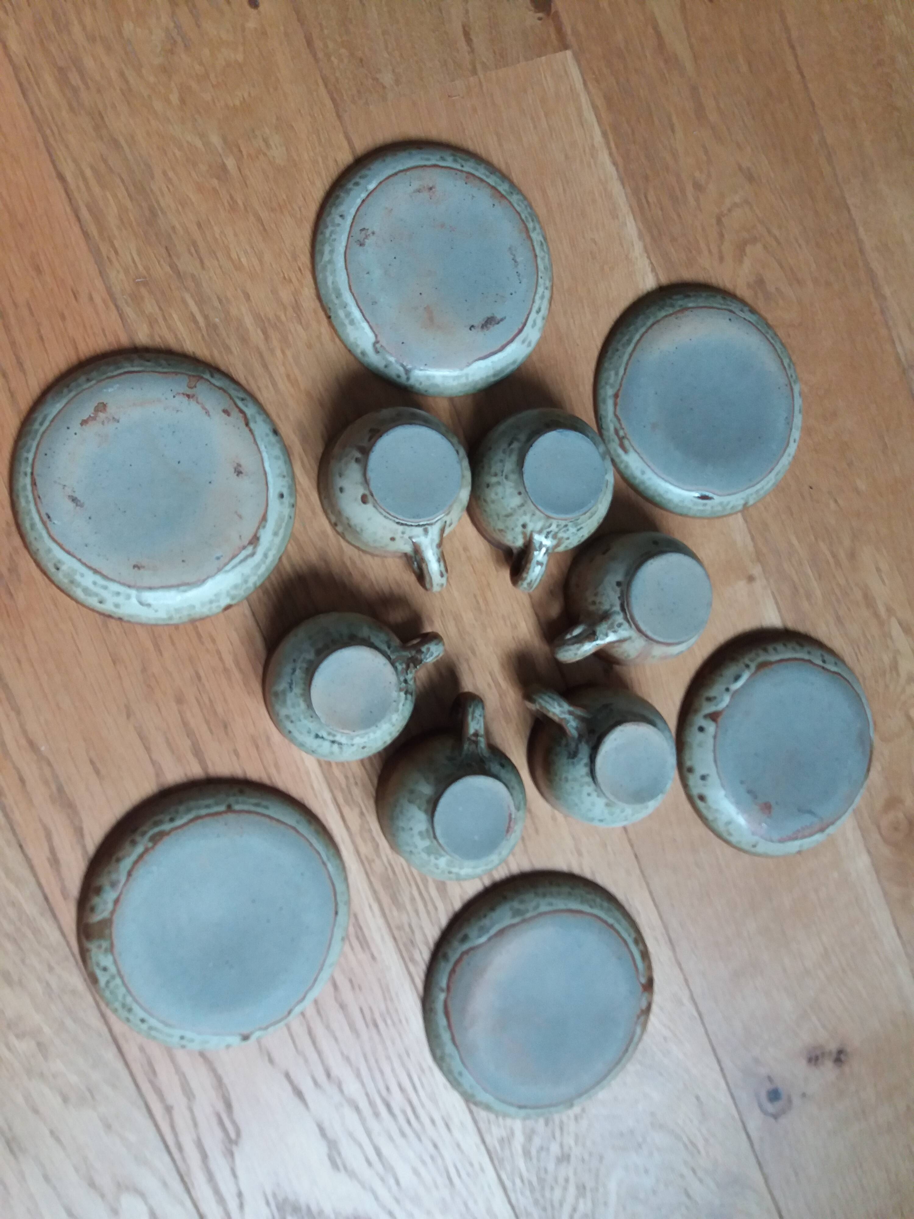 Coffee service with cups and saucers in Puisaye stoneware by Jean-Pierre Prud'homme
