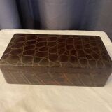 Box in wood and brown color lizard skin old rectangular box