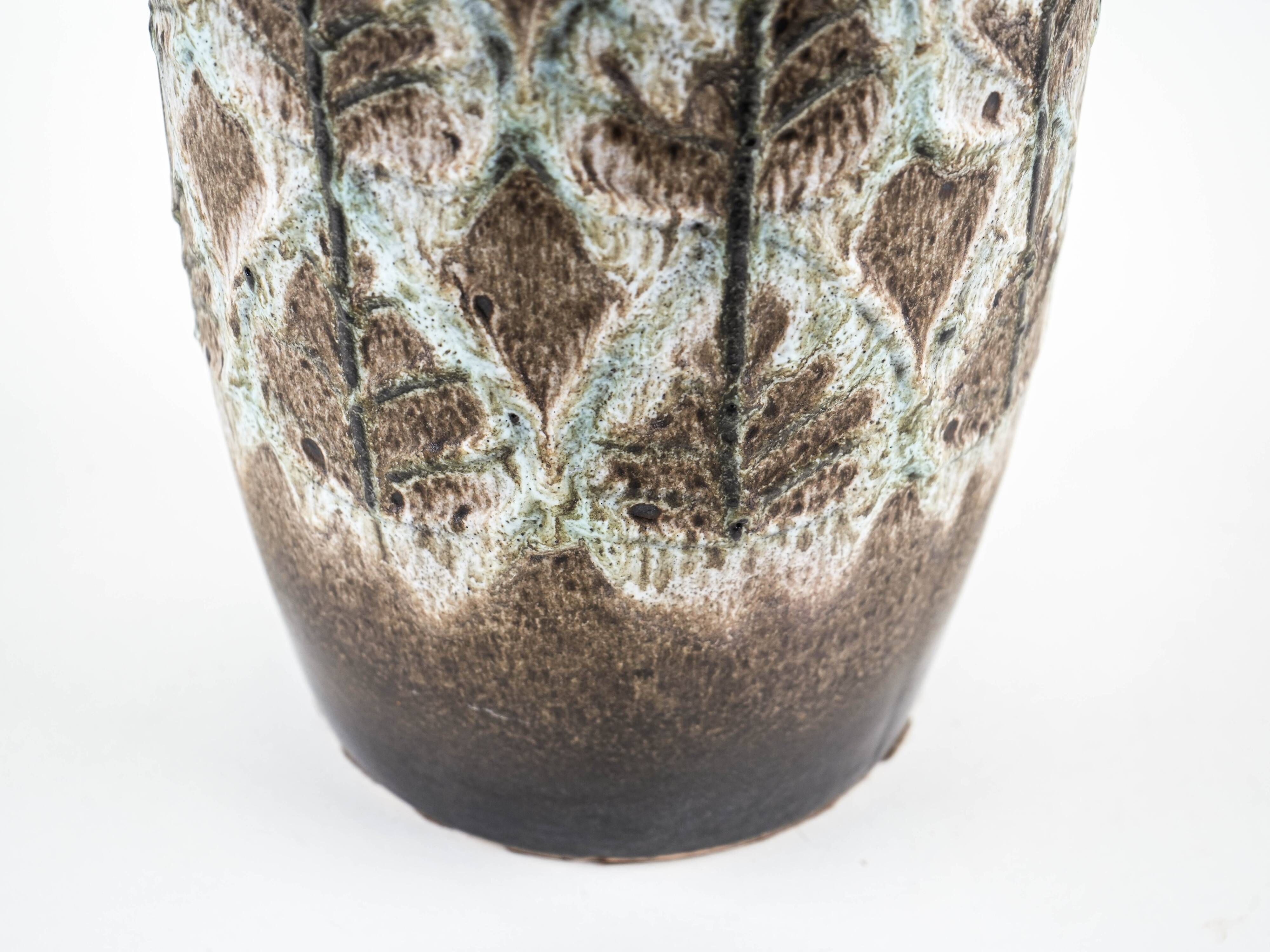 Scheurich ceramic floor vase with botanical relief pattern, Germany, 1970s