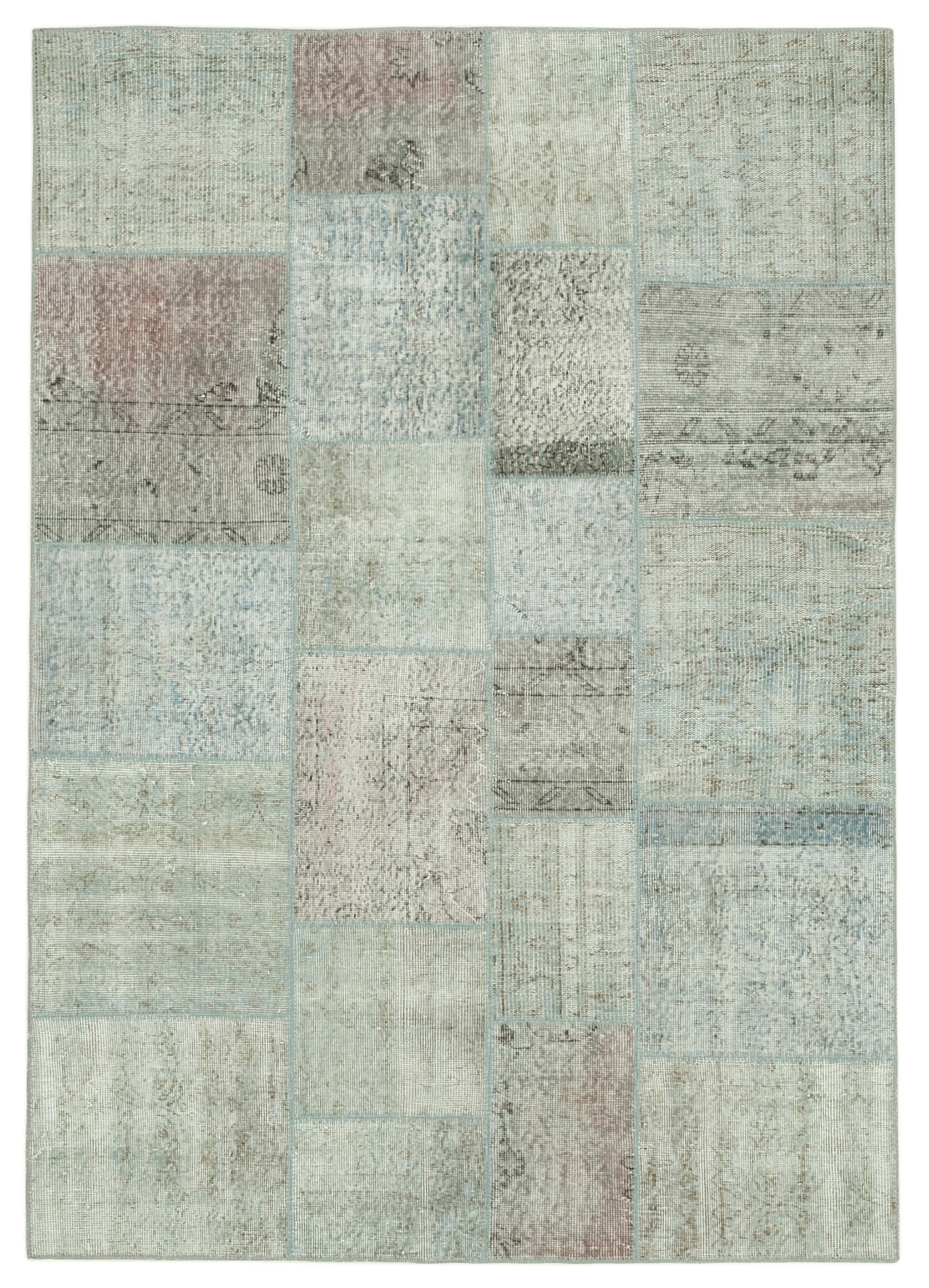 Handmade anatolian overdyed 171 cm x 241 cm blue patchwork carpet