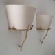 Pair of vintage wall lights, solid brass and ecru fabric, France 1980