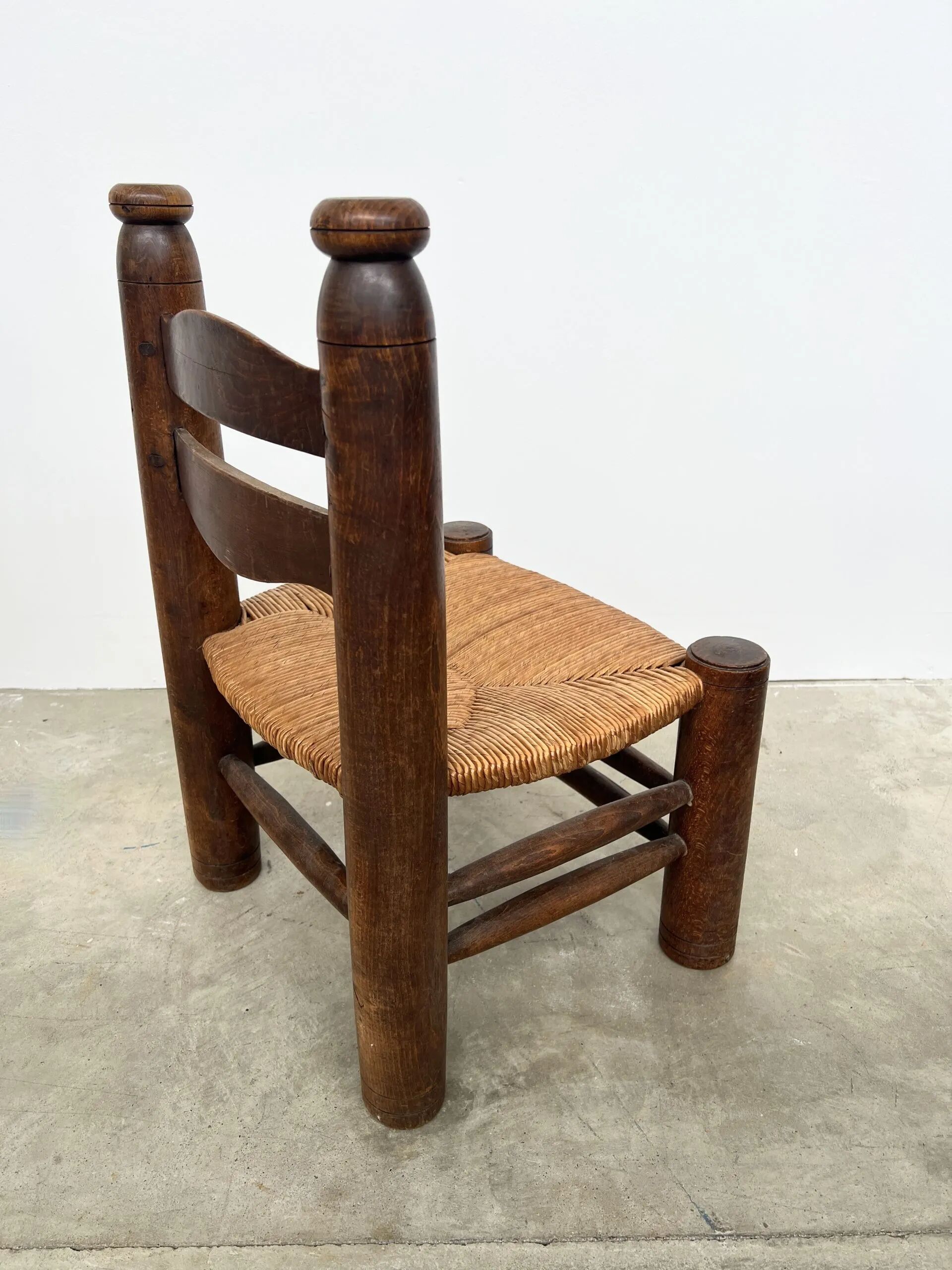 Dudouyt style straw-seated fireplace chair