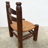 Dudouyt style straw-seated fireplace chair