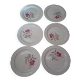 Set of 6 antique flat plates in porcelain from Vierzon - Decor f