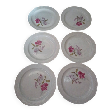 Lot de 6 assiettes plates anciennes en porcelaine de Vierzon - Décor f